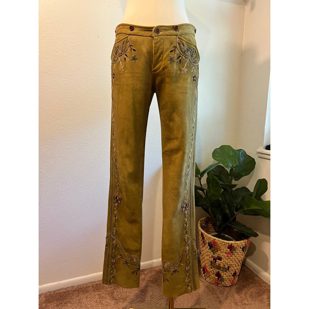 Ralph Lauren RARE 1980s Green Genuine Suede Leather Embroidered Pants Size 4